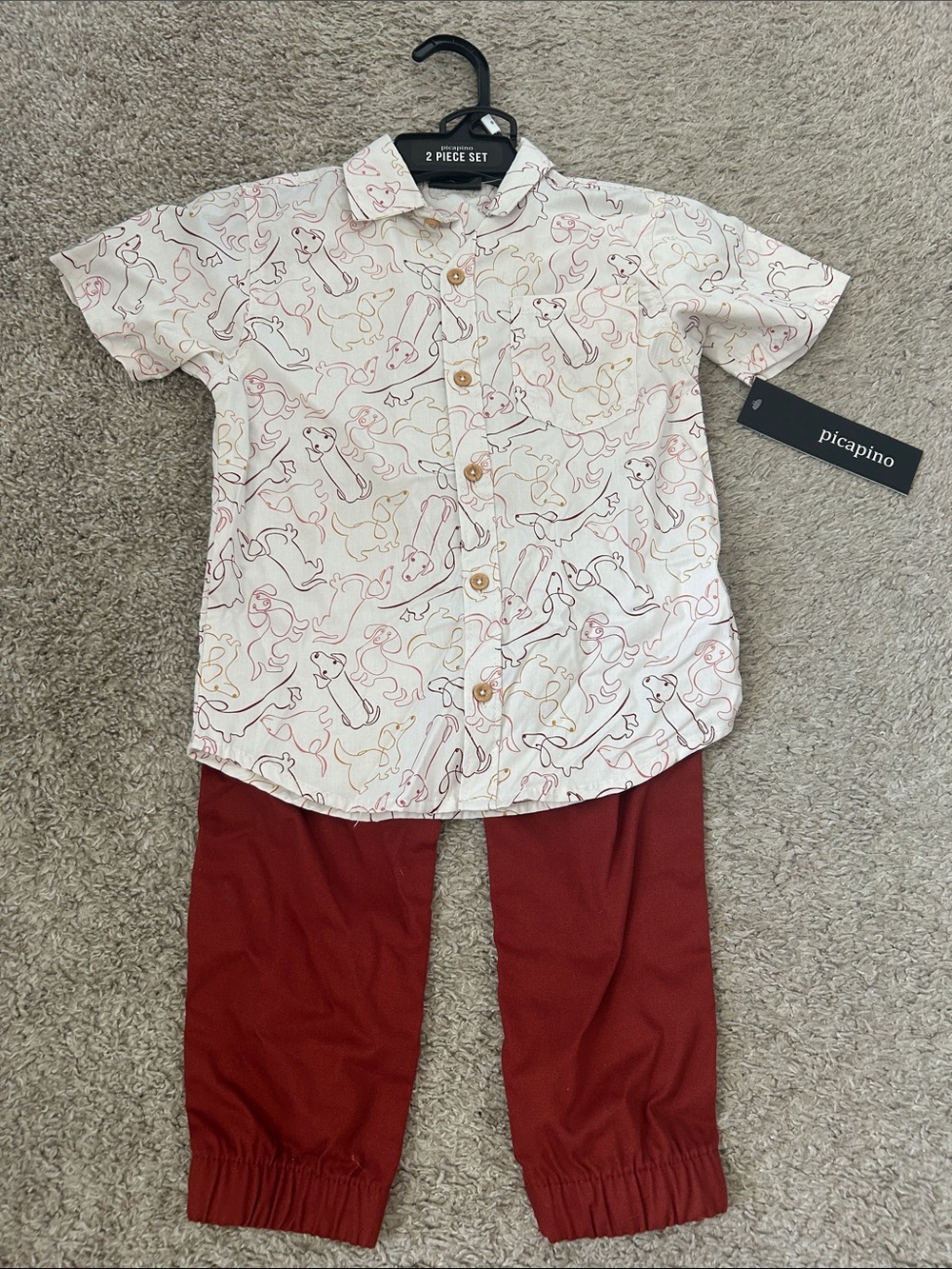 Picapino Weiner Dog button up set - boys 5 NWT